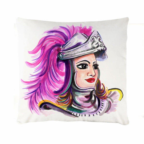 Cuscino in velluto con disegno ad acquerello di una pupa siciliana