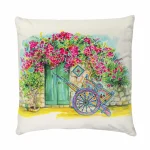 Cuscino in velluto con disegno ad acquerello di un baglio fiorito