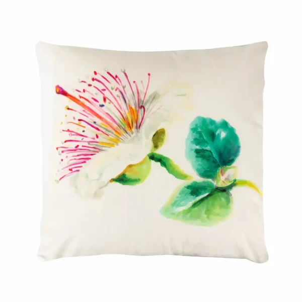 Cuscino in velluto con disegno ad acquerello di un fiore di cappero selvatico