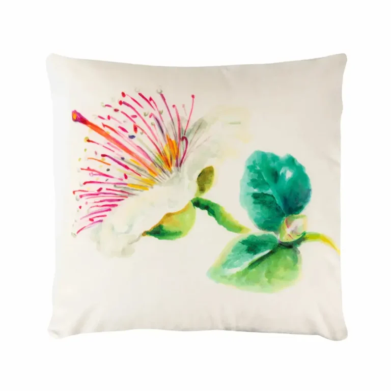 Cuscino in velluto con disegno ad acquerello di un fiore di cappero selvatico
