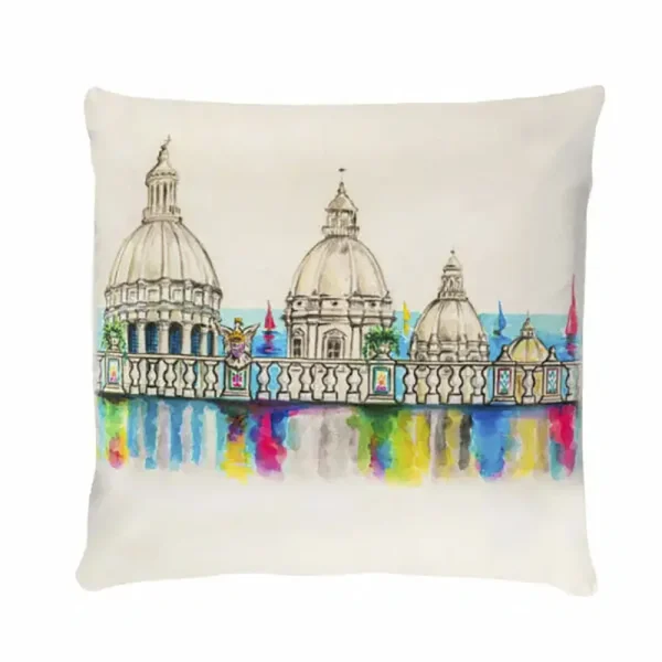 Cuscino in velluto con disegno ad acquerello di vista sulle cupole della cittÃ
