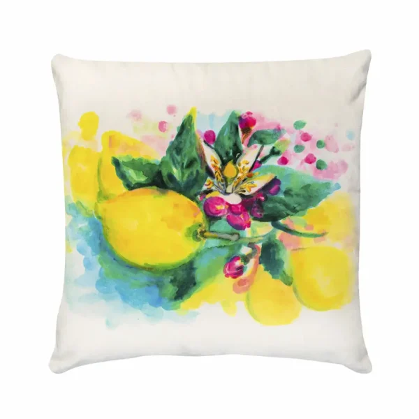 Cuscino in velluto con disegno ad acquerello di limoni
