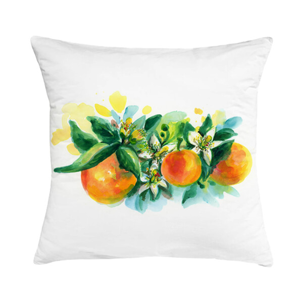 Cuscino in cotone con disegno ad acquerello arancione rappresentante delle arance