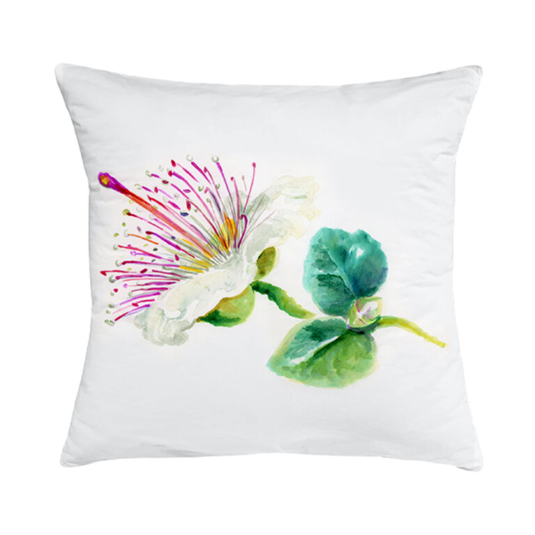 Cuscino in cotone con disegno ad acquerello di un cappero selvatico
