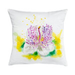 Cuscino in cotone con disegno ad acquerello di un fiore di cappero