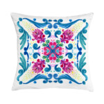 Cuscino in cotone con disegno ad acquerello di una maiolica siciliana