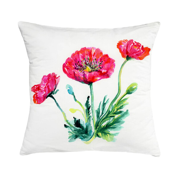 Cuscino in cotone con disegno ad acquerello di papaveri selvaggi
