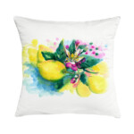 Cuscino in cotone con disegno ad acquerello di limoni