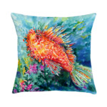 Cuscino in cotone con disegno ad acquerello di uno scorfano