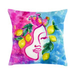 Cuscino in cotone con disegno ad acquerello del logo del brand Euforia