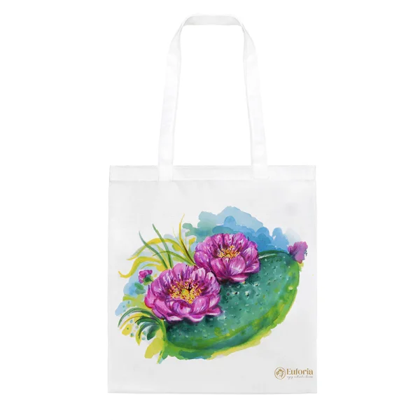 Shopping Bag con disegno di pianta e fiore di fico d'india