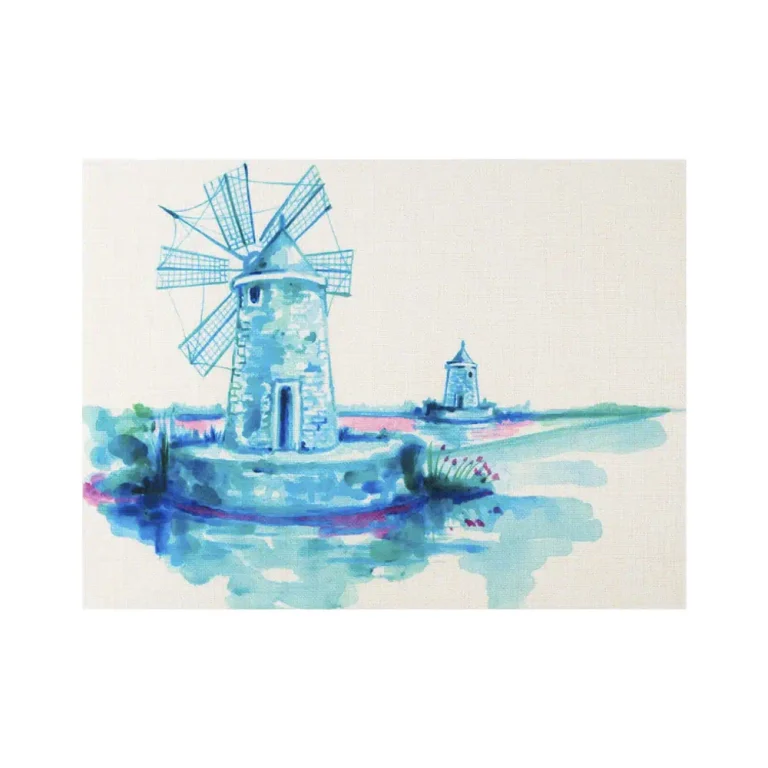 Tovaglietta in juta con disegno di un antico mulino