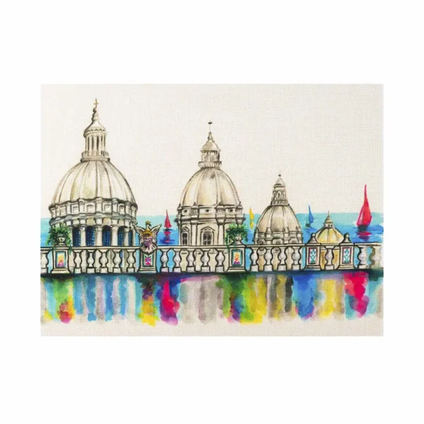 Tovaglietta in juta con disegno di una vista sulle cupole della cittÃ