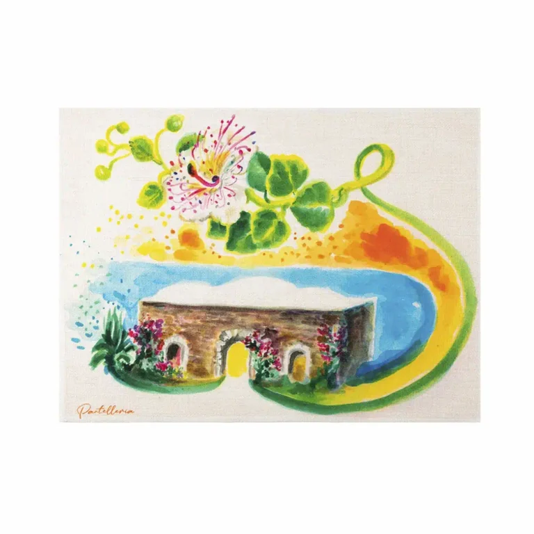 Tovaglietta in juta con disegno di un dammuso di pantelleria