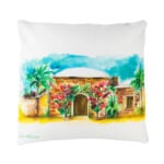 Cuscino in velluto con disegno ad acquerello di un dammuso di Pantelleria