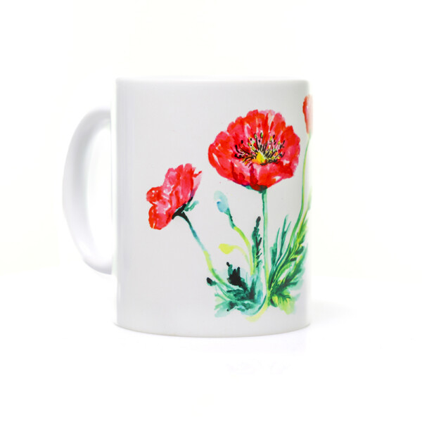 Tazza in ceramica lucida con disegno di fiori di papavero