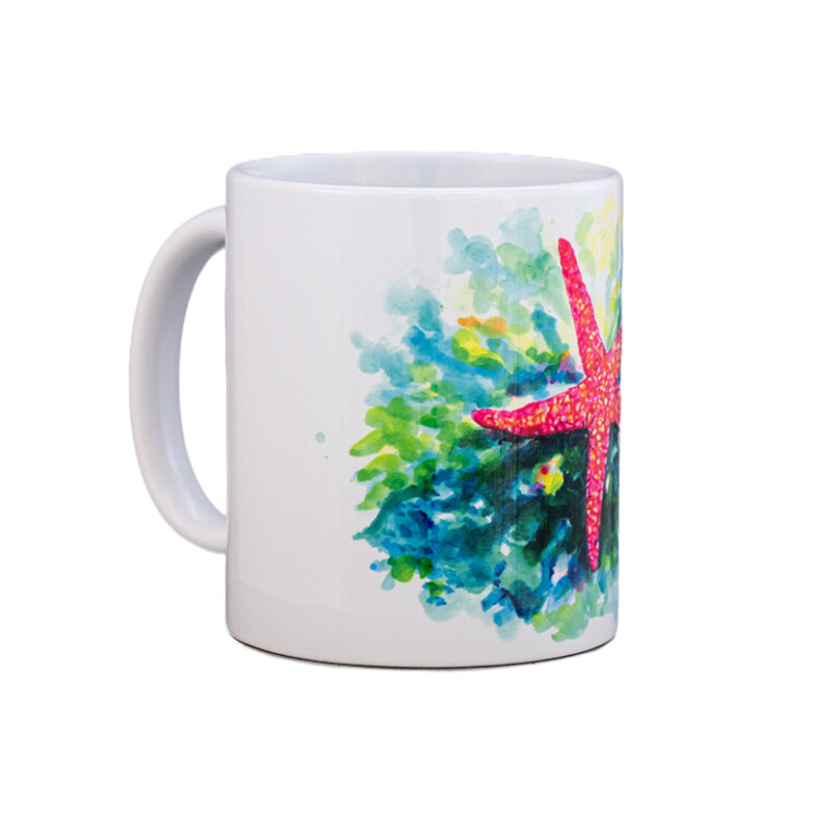 Tazza in ceramica lucida con disegno di una stella marina